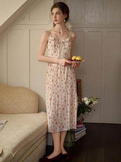 Simple Retro Wind Floral Slip Dress