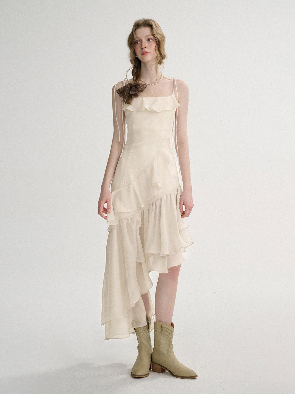 Sincethen April Unbalanced Dress [Ivory]