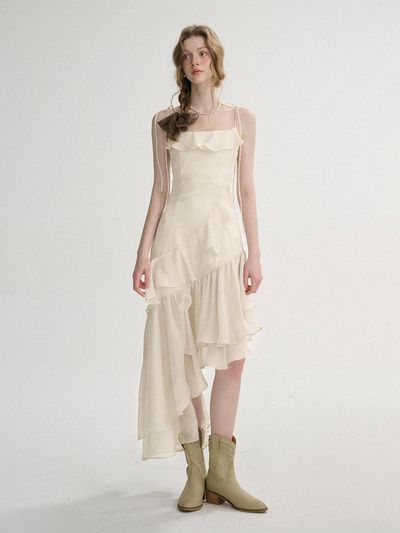 Sincethen April Unbalanced Dress [Ivory]