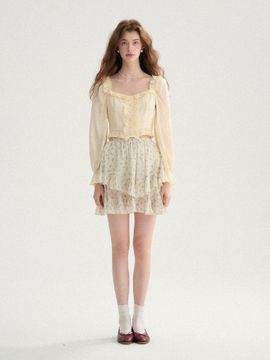 Sincethen Banded Blue Flower Skirt