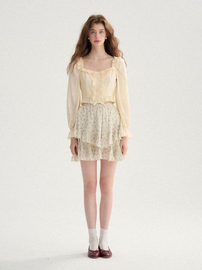 Sincethen Banded Blue Flower Skirt