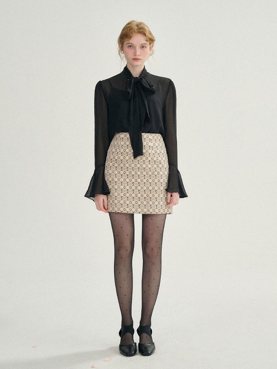 Sincethen Bliss Pattern Velvet Embroidered Mini Skirt