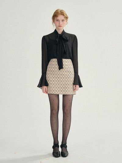 Sincethen Bliss Pattern Velvet Embroidered Mini Skirt