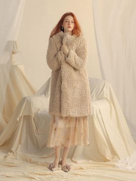 Sincethen Cookie Boucl Long Round Neck Coat [Beige]