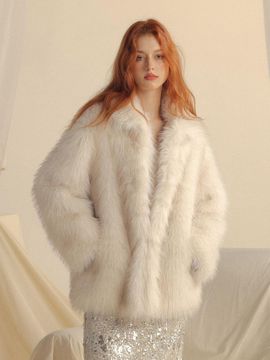 Sincethen Fur Half Collar Neck Coat