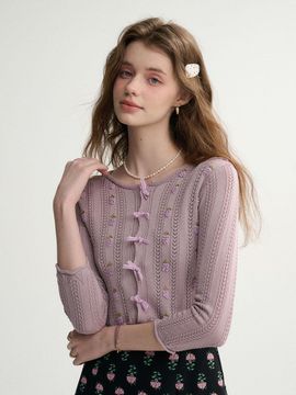 Sincethen Grape Ribbon Knit Cardigan