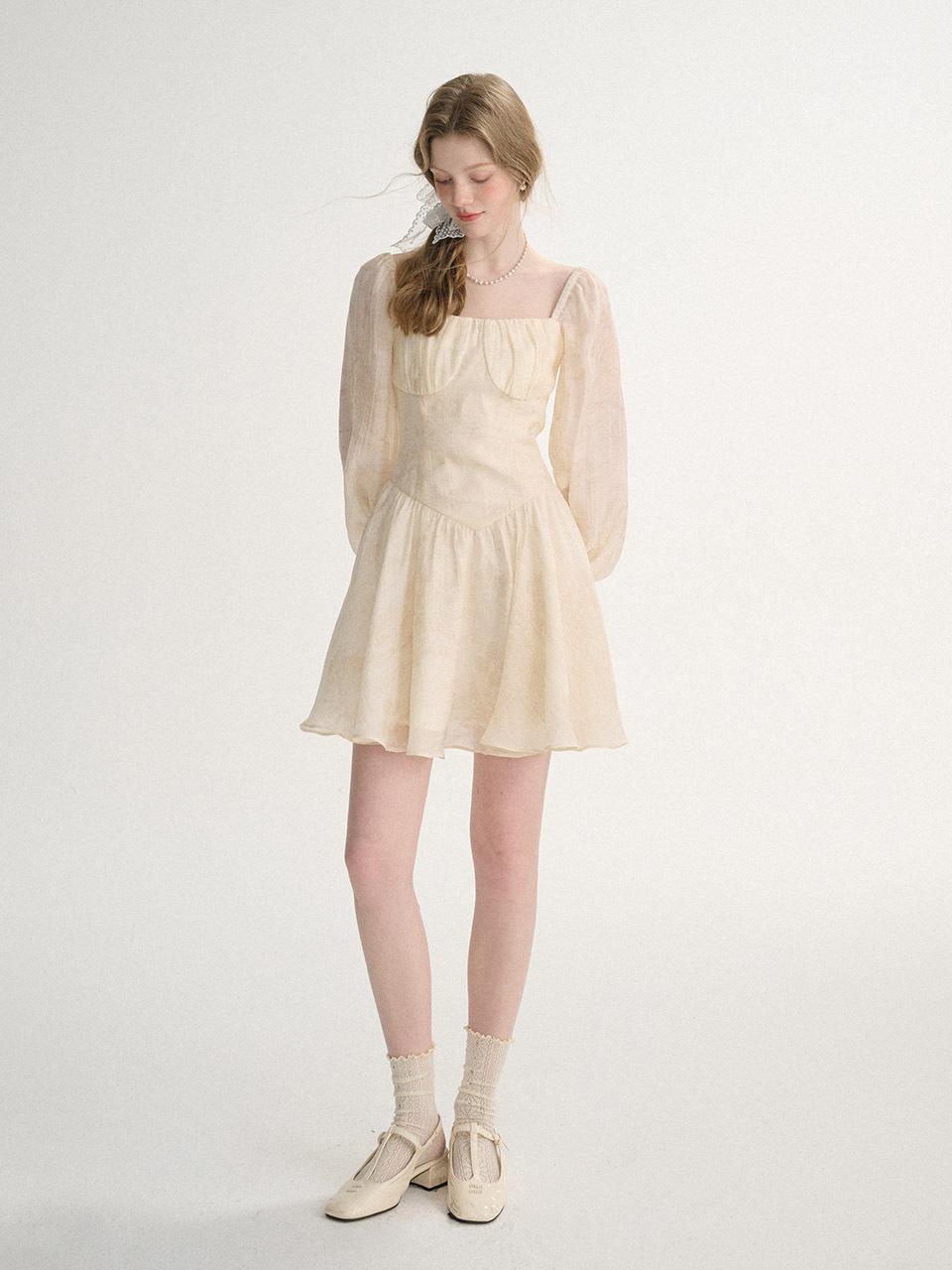 Sincethen Haze Square Neck Mini Dress [Cream]