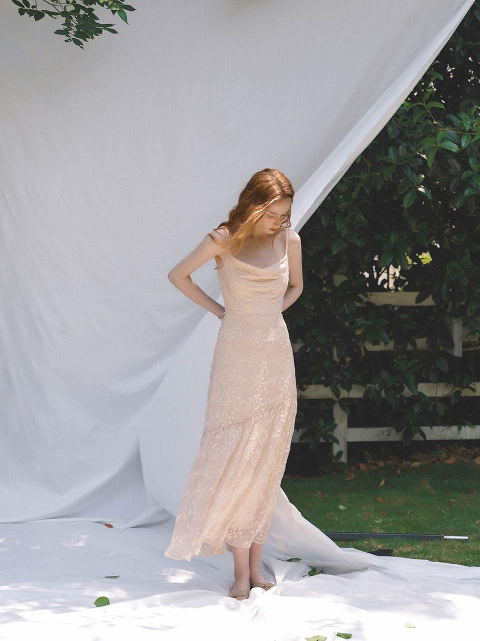 Sincethen long dress with skin embroidery