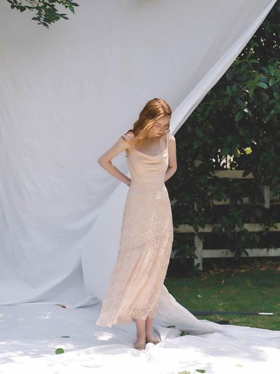 Sincethen long dress with skin embroidery