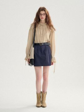 Sincethen Navy Pintuck Mini Skirt