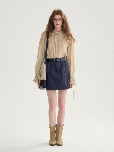 Sincethen Navy Pintuck Mini Skirt