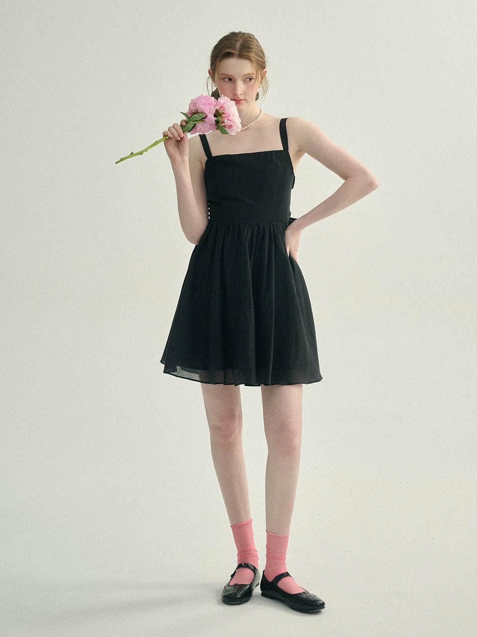 Sincethen Noir Back Ribbon Mini Dress
