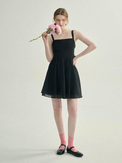Sincethen Noir Back Ribbon Mini Dress