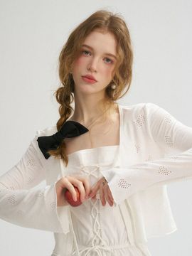 Sincethen Perforated Open Cardigan [White]