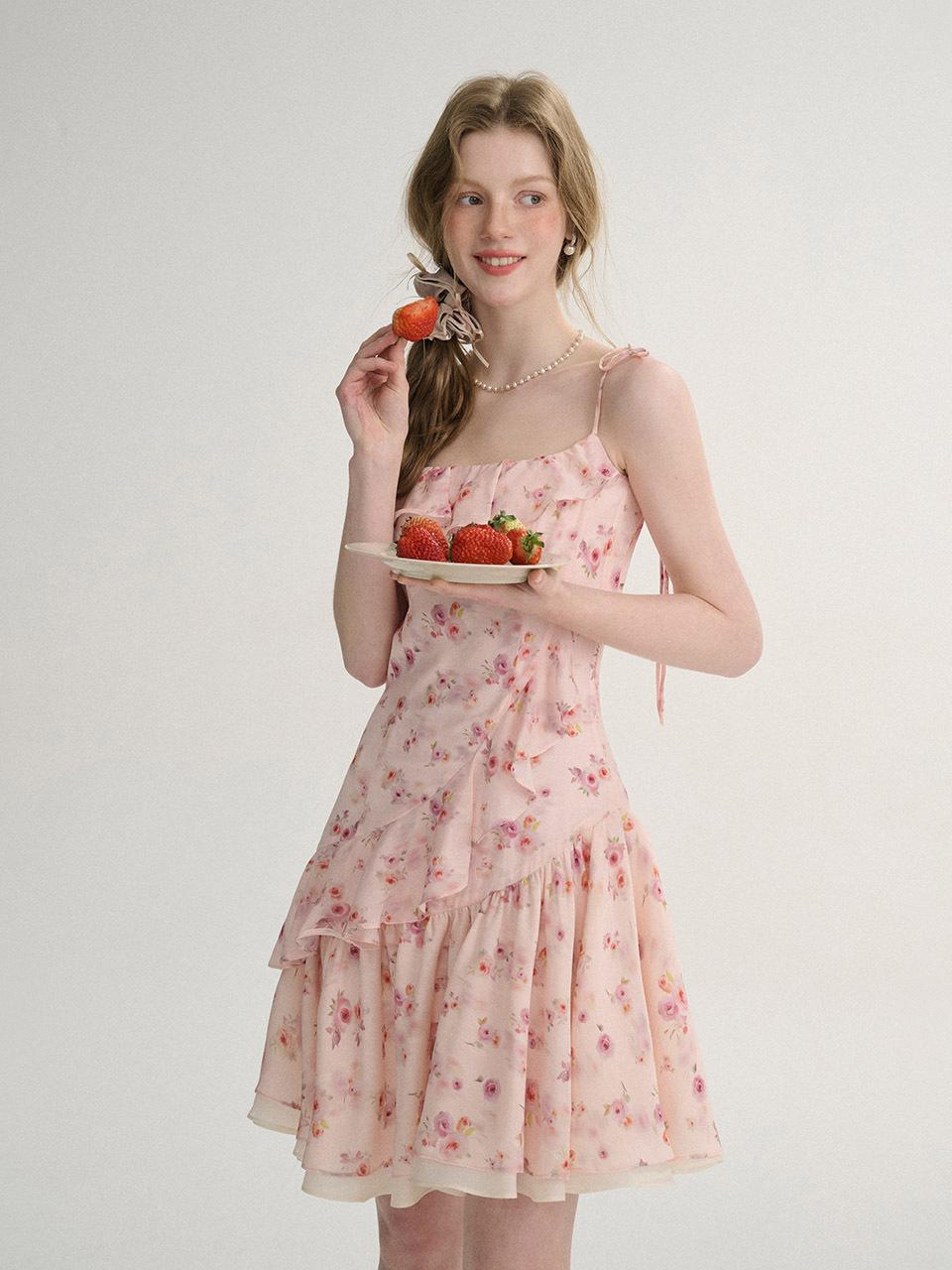 Sincethen Petit Rose Strap Mini Dress [Pink]