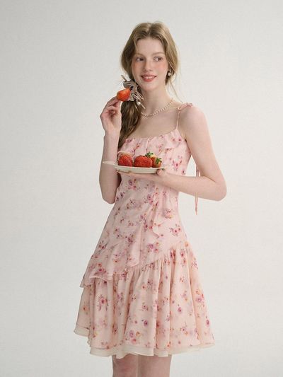 Sincethen Petit Rose Strap Mini Dress [Pink]