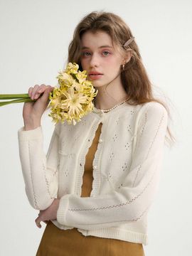 Sincethen Pointelle Ribbon Knit Cardigan
