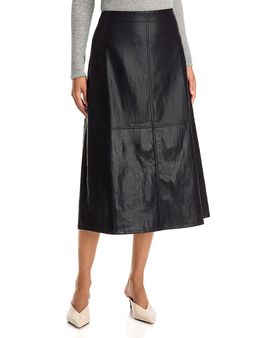 Single Thread Single Thread Faux Leather Seamed Midi Skirt