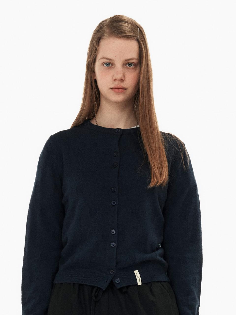 sinkingdeeper Dot U-neck Knit Cardigan [Navy]