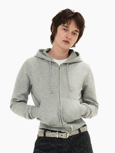 sinkingdeeper Slim-fit Hooded Zip-up Hoodie [Melange Grey]
