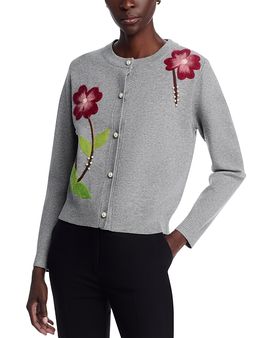 Sioni Sioni Double Knits Flower Embroidery Boyfriend Cardigan Sweater