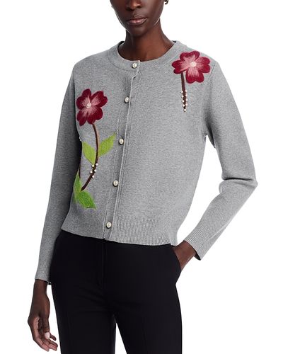 Sioni Sioni Double Knits Flower Embroidery Boyfriend Cardigan Sweater