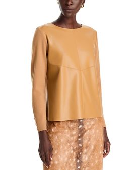 Sioni Sioni Faux Leather Front Knit Sweater