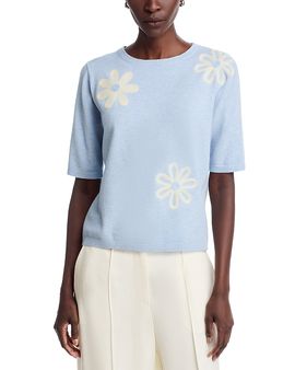 Sioni Sioni Floral Embroidered Short Sleeve Sweater