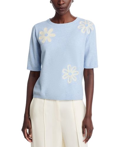 Sioni Sioni Floral Embroidered Short Sleeve Sweater