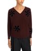 Sioni Sioni Flower Embellished V Neck Sweater - 1