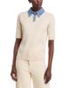 Sioni Sioni Mixed Media Denim Collar Short Sleeve Sweater - 1