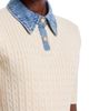 Sioni Sioni Mixed Media Denim Collar Short Sleeve Sweater - 4