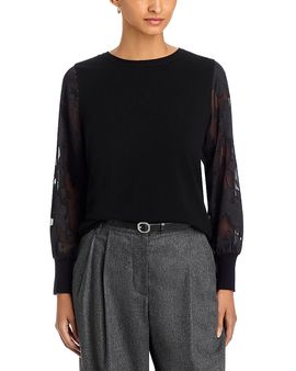 Sioni Sioni Mixed Media Floral Puff Sleeve Sweater