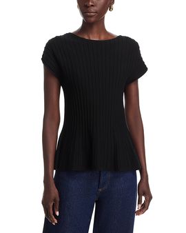 Sioni Sioni Ribbed Cap Sleeve Peplum Sweater