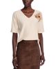 Sioni Sioni Short Sleeve V Neck Flower Embellishment Sweater - 1