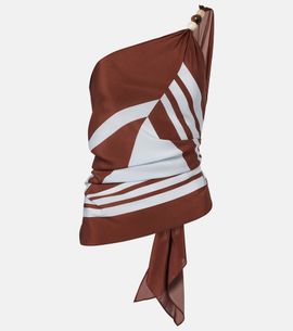 SIR SIR Beaded one-shoulder printed silk top