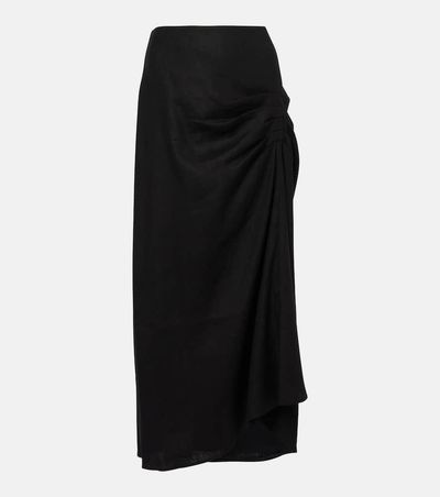 SIR SIR Dorian ruched linen-blend midi skirt
