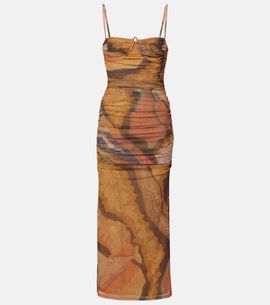 SIR SIR Draped printed mesh midi dress