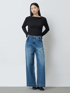 Sisley Adjustable Waist Slim Wide Cotton Denim Pants (SADP03511BL)