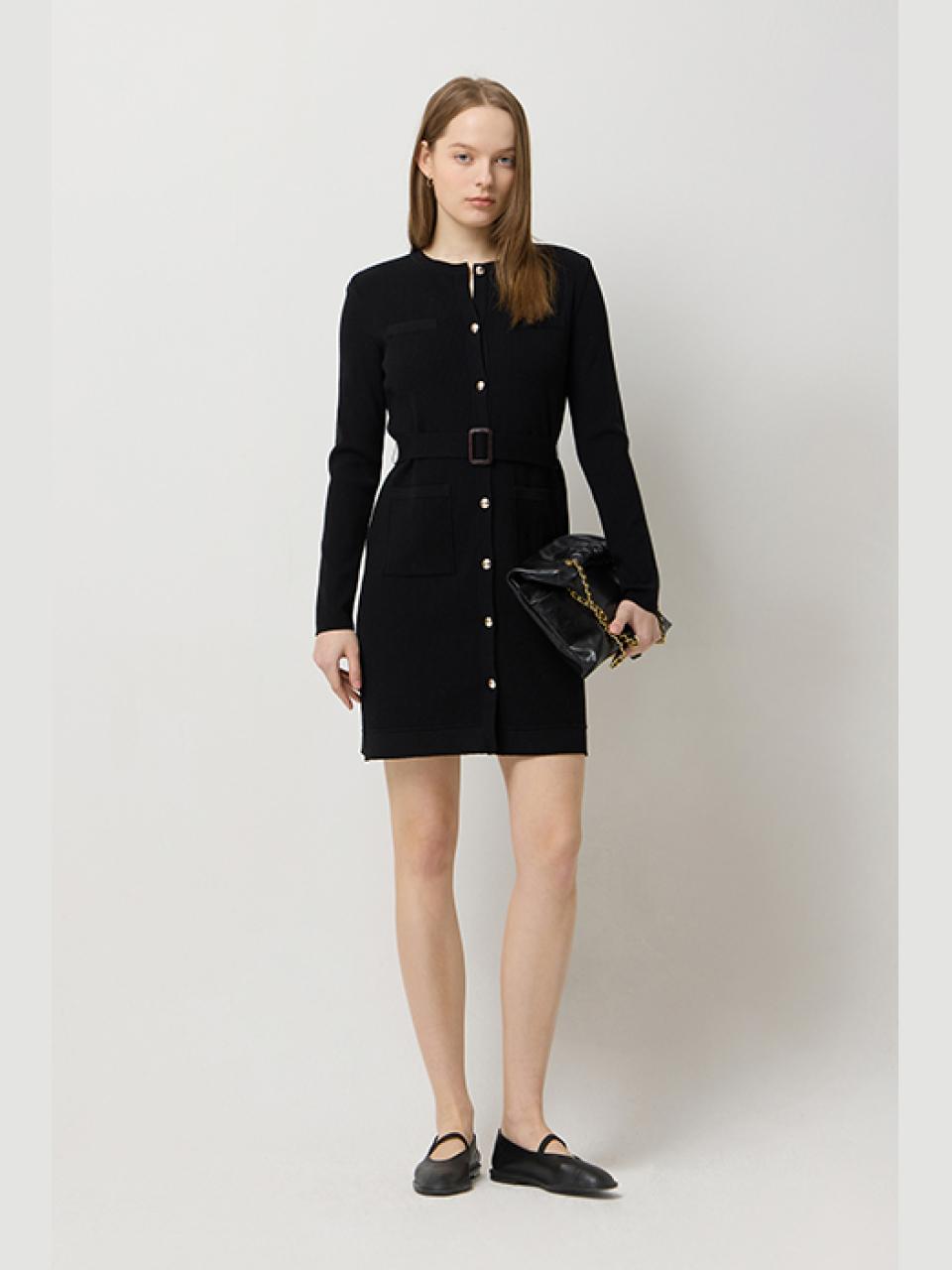 Sisley Belt Mini Knit Dress (SAKO03511BK) [Black]