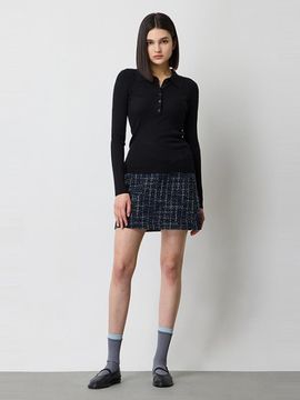 Sisley Cashmere Blend Metallic Collared Button Knit (SAKP07511BK)