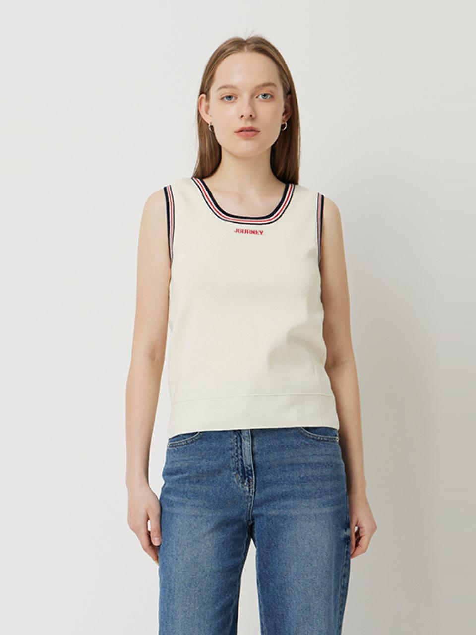 Sisley Contrast Cotton Knit Vest (SAKP06511IV) [Ivory]