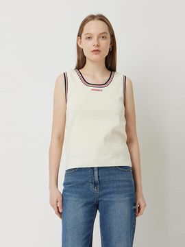 Sisley Contrast Cotton Knit Vest (SAKP06511IV) [Ivory]