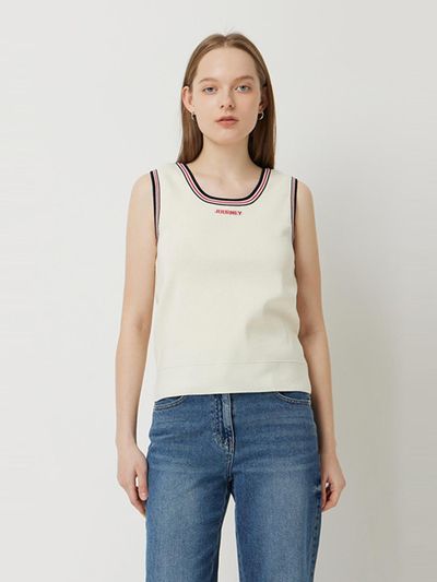 Sisley Contrast Cotton Knit Vest (SAKP06511IV) [Ivory]