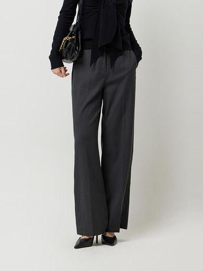 Sisley Contrast Obi Belt Back Elastic Waist Wide Pants (SAPTE4531CG)