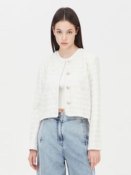Sisley Cotton Nylon Round Neck Lace Jacket [Beige] (SAJK37431)