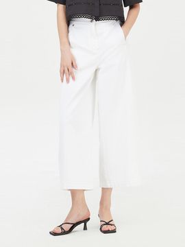 Sisley Cut Line Elastic Wide Cotton Denim Pants [Beige] (SADP38431)