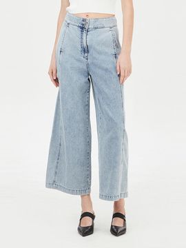 Sisley Cut Line Elastic Wide Cotton Denim Pants (SADP38431BL)
