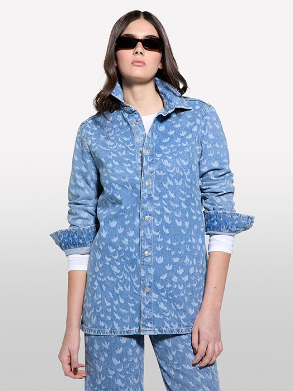 Sisley Denim Print Shirt (53Y3LQ08IBL)