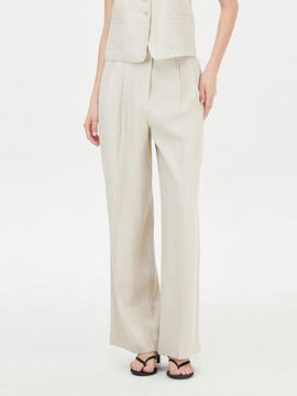Sisley Double Pleated Wide Linen-Rayon Pants (SAPT34431BE)